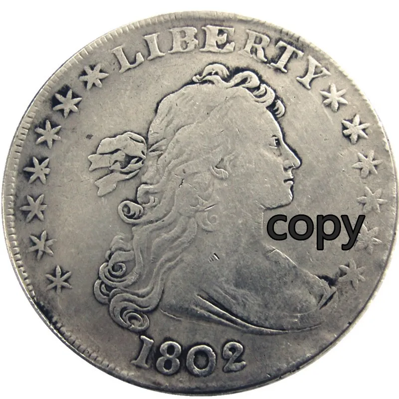 United States Coins 1802 Draped Bust Brass with Silver Plated Letter Edge Dollar Copy Coin
United States Coins 1802 Draped Bust Brass with Silver Plated Letter Edge Dollar Copy Coin