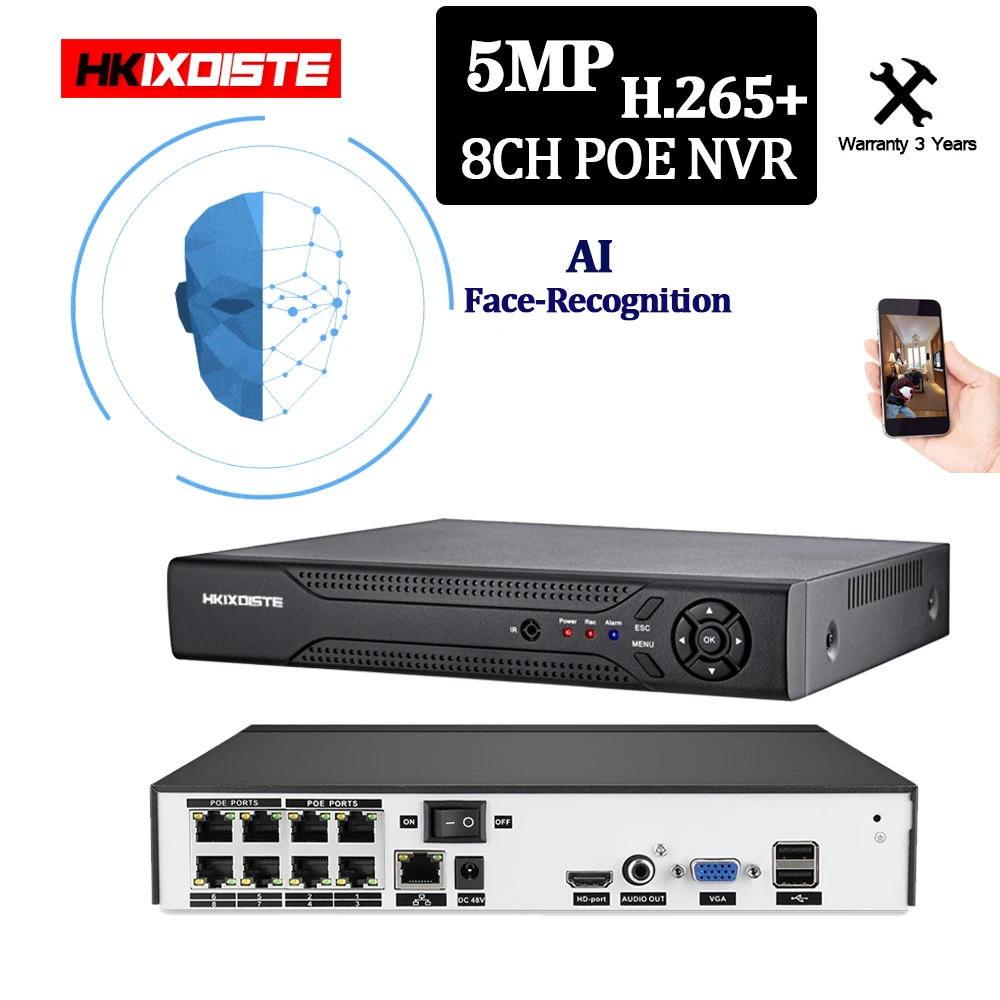8CH 5 MP POE NVR System Support 16pcs H.264 H.265 Security IP Camera Video Surveillance P2P 5MP Network Video Recorder HDMI VGA
8CH 5 MP POE NVR System Support 16pcs H.264 H.265 Security IP Camera Video Surveillance P2P 5MP Network Video Recorder HDMI VGA