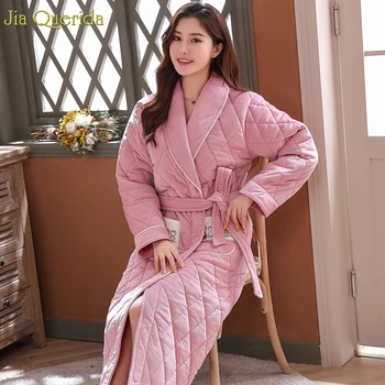 3 Layer Thick Velvet Fleece Padded Warm Long Robe Chic Pocket Belted Embossing Pattern Lovely Kimono Robe Winter Pink Night Robe
3 Layer Thick Velvet Fleece Padded Warm Long Robe Chic Pocket Belted Embossing Pattern Lovely Kimono Robe Winter Pink Night Robe