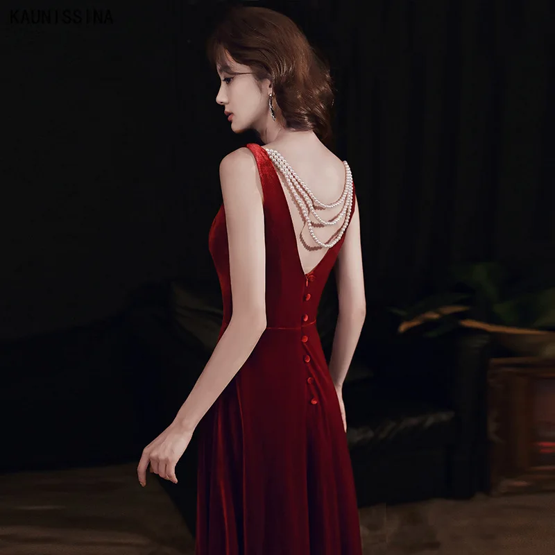 KAUNISSINA Elegant Cocktail Dresses Party Wear Vestidos Women Sleeveless V-Neck Tea Length Wine Red Pearls Homecoming Gowns 
KAUNISSINA Elegant Cocktail Dresses Party Wear Vestidos Women Sleeveless V-Neck Tea Length Wine Red Pearls Homecoming Gowns