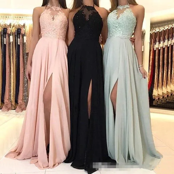 2020 Charming Halter Lace Appliques Beads Side Split A Line Chiffon Long Chiffon Bridesmaid Dress for Wedding Party
2020 Charming Halter Lace Appliques Beads Side Split A Line Chiffon Long Chiffon Bridesmaid Dress for Wedding Party