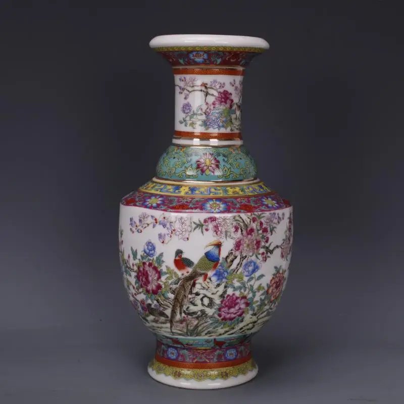 

Antique vase with enamel, flowers and birds in Qianlong period of Qing Dynasty