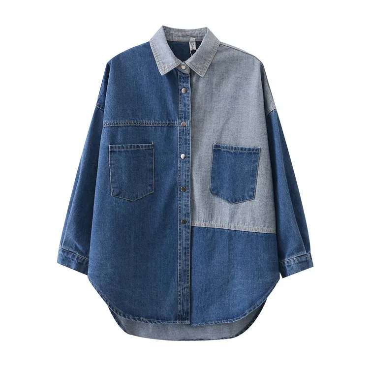 Fall new women's shirt patchwork color matching denim shirt retro irregular design lapel denim coat British style casual shirt
Fall new women's shirt patchwork color matching denim shirt retro irregular design lapel denim coat British style casual shirt