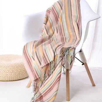 Decorative Striped Faux Cashmere Fringe Throw Blanket Lightweight Soft Cozy for Bed or Sofa Outdoor Throw Blankets, 50"x60" 
Decorative Striped Faux Cashmere Fringe Throw Blanket Lightweight Soft Cozy for Bed or Sofa Outdoor Throw Blankets, 50"x60"