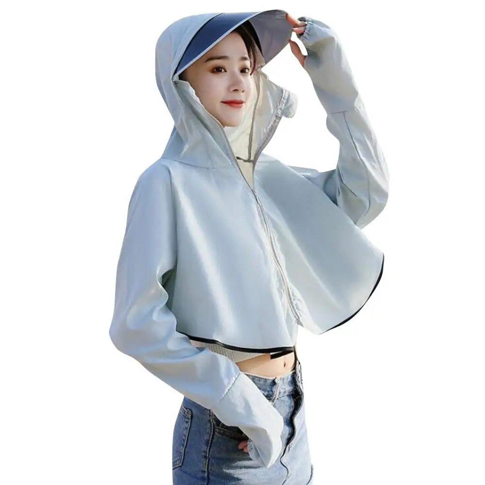 Ladies Sun Protective Hooded Coat Anti-UV Jackets Hat Summer Breathable Cropped Cycling windbreaker Solid Raincoat For Female | Спорт и