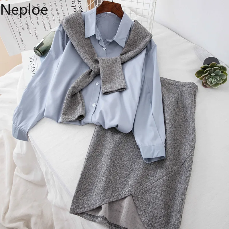 Neploe Preppy Style Women Sets Color Matching Fake Two Piece Chiffon Shirt Knit Solid Irregular Skirt Autumn Winter 45993
Neploe Preppy Style Women Sets Color Matching Fake Two Piece Chiffon Shirt Knit Solid Irregular Skirt Autumn Winter 45993