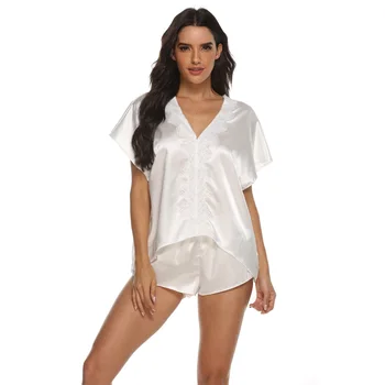 Women's Pajamas Set Lace Sleepwear Short Sleeve Nightwear Pants Satin Loungewear 
Women's Pajamas Set Lace Sleepwear Short Sleeve Nightwear Pants Satin Loungewear