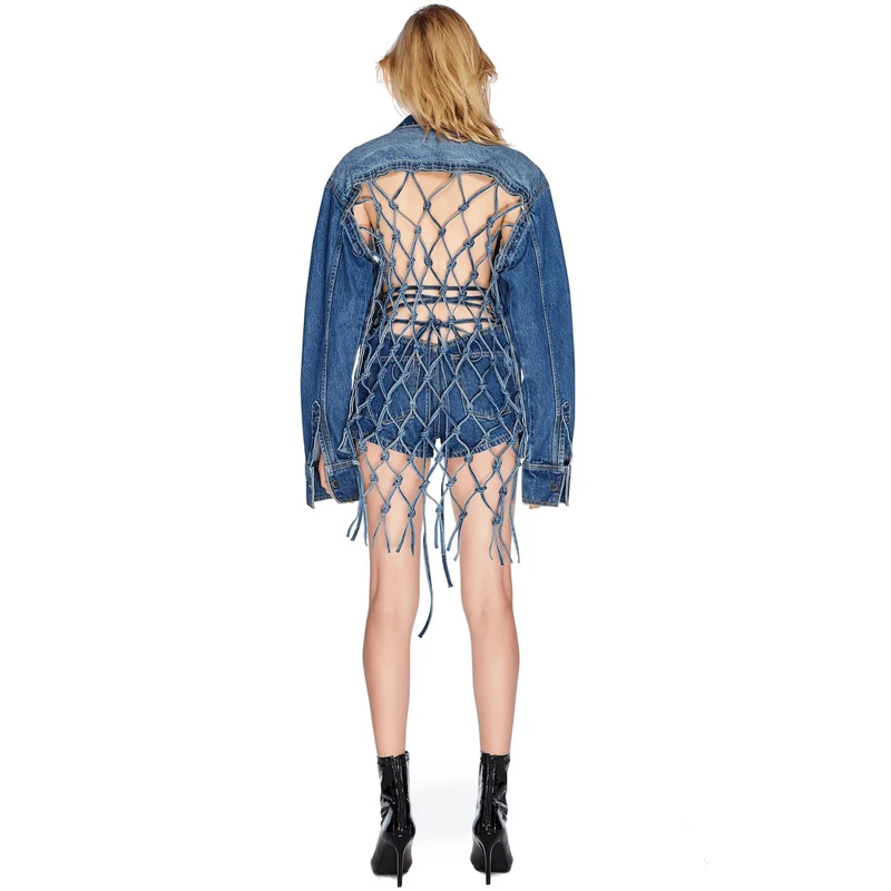 High Quality Irregular Woman Jeans Coats Long Sleeve Back Hollowed Out Grid Denim Jacket Streetwear Tops
High Quality Irregular Woman Jeans Coats Long Sleeve Back Hollowed Out Grid Denim Jacket Streetwear Tops