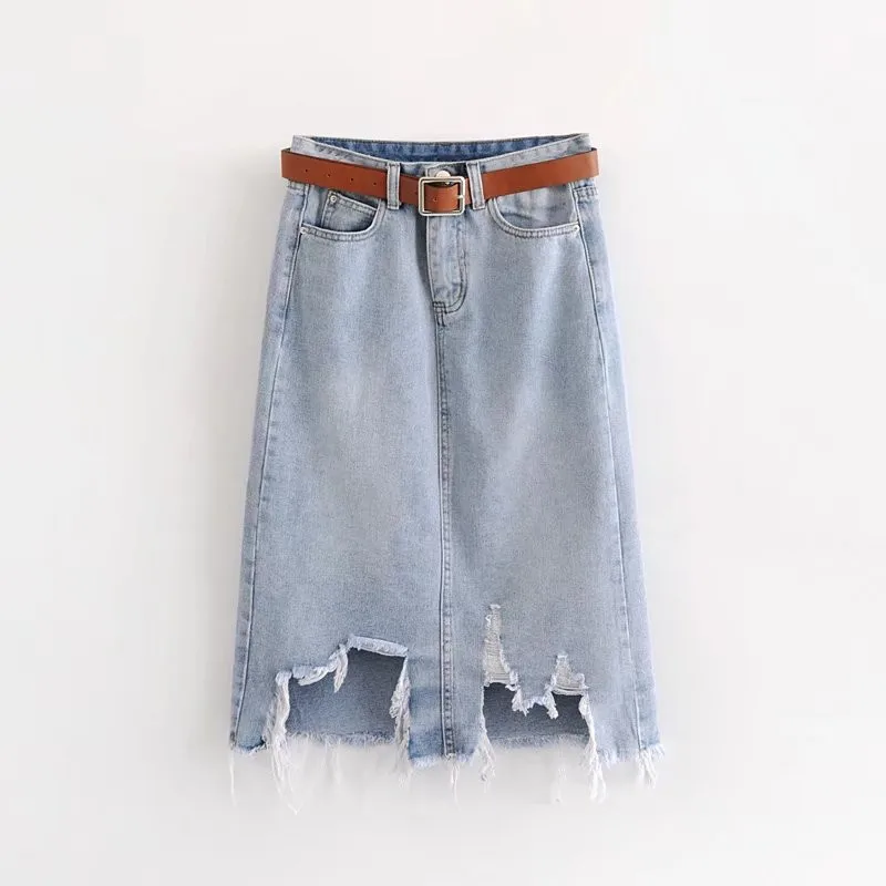 2018 Europe And America Spring And Summer New Style WOMEN'S Dress High-waisted Washing Irregular with Holes Belt Denim Bag Arm S
2018 Europe And America Spring And Summer New Style WOMEN'S Dress High-waisted Washing Irregular with Holes Belt Denim Bag Arm S