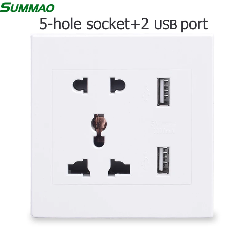 SUMMAO Universal Standard Wall Socket With 2 USB Port Plug Charger For Mobile Phone Multiple Function Sockets Hotel Outlet
SUMMAO Universal Standard Wall Socket With 2 USB Port Plug Charger For Mobile Phone Multiple Function Sockets Hotel Outlet