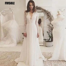 Fivsole Boho Wedding Dress 2022 Long Sleeve Lace Appliques Chiffon Wedding Gown Summer Beach Bride Dress Robe Mariage 
Fivsole Boho Wedding Dress 2022 Long Sleeve Lace Appliques Chiffon Wedding Gown Summer Beach Bride Dress Robe Mariage