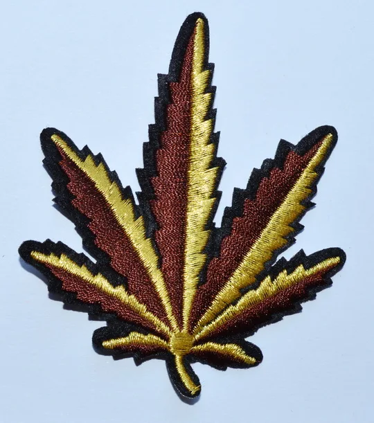 

(5 pcs) Golden Pot leaf tobacco boho hippie retro applique iron on patch ( about 7.5 * 9 cm)