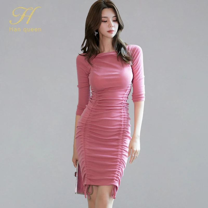 H Han Queen Drawstring Ruched Draped Bodycon Dress Women 2019 Autumn Winter Solid Color Sheath Dress Casual Bottoming Vestidos
H Han Queen Drawstring Ruched Draped Bodycon Dress Women 2019 Autumn Winter Solid Color Sheath Dress Casual Bottoming Vestidos