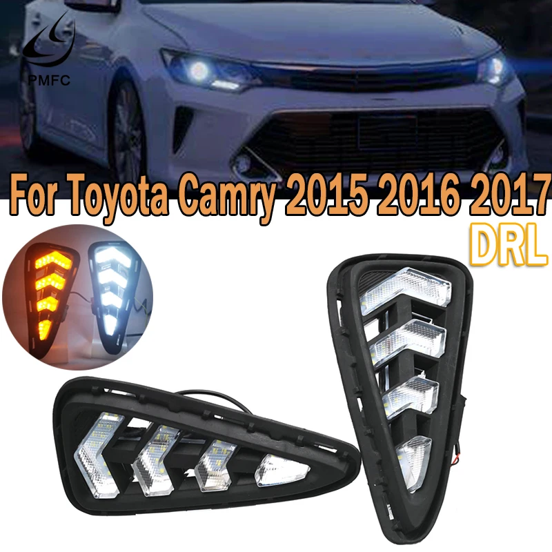 PMFC Car LED DRL Daytime Running Light Daylight With Turn Signal Lamp Yellow Driving Fog Light For Toyota Camry 2015 2016 2017
PMFC Car LED DRL Daytime Running Light Daylight With Turn Signal Lamp Yellow Driving Fog Light For Toyota Camry 2015 2016 2017