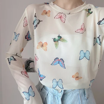 Summer Gauze Butterfly Printed T Shirt Sunscreens Bottom Shirt Top Small Fresh Inside with Long Sleeve Tee For Women
Summer Gauze Butterfly Printed T Shirt Sunscreens Bottom Shirt Top Small Fresh Inside with Long Sleeve Tee For Women