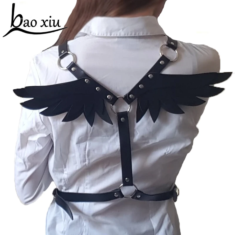 Фото Сексуальное женское бондажное белье в стиле панк кожаные ремни с крыльями ангела