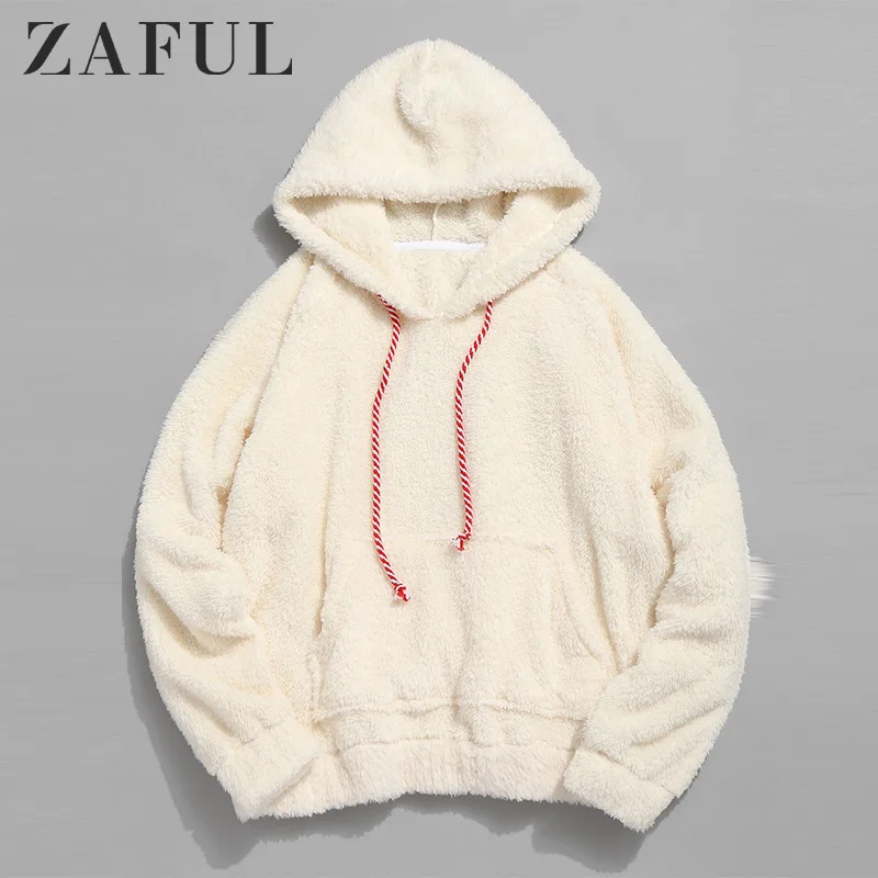 

ZAFUL Camel Plain Faux Fur Fluffy Teddy Hoodie Casual Drawstring Preppy Sweatshirt Women Autumn Minimalist Tunic Pullovers 2019