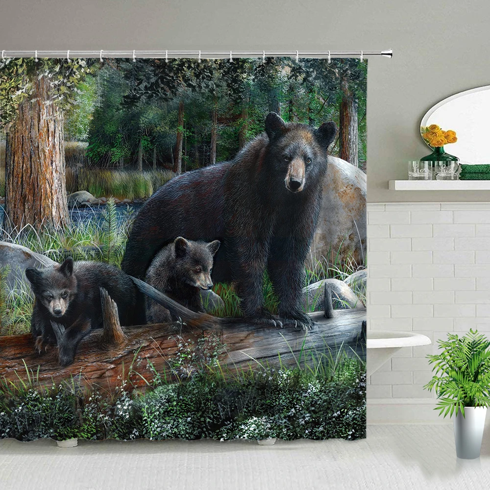 Серия масляной живописи Bear сказочная лесная душевая занавеска в комплекте, черные зимние декоративные водонепроницаемые занавески для ванной
Серия масляной живописи Bear сказочная лесная душевая занавеска в комплекте, черные зимние декоративные водонепроницаемые занавески для ванной