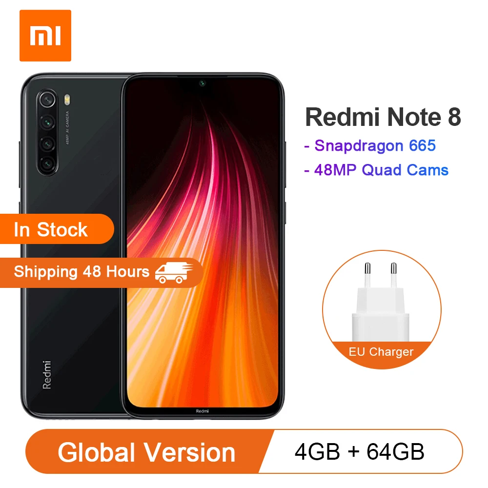 Глобальная версия смартфона Xiaomi Redmi Note 8 4 Гб + 64 ГБ Snapdragon 665 аккумулятор 4000 мАч 18 Вт