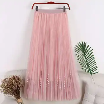 New 2020 Spring Summer Skirts Womens Beading Mesh Tulle Skirt Women Elastic High Waist A Line Mid Calf Midi Long Pleated Skirt
New 2020 Spring Summer Skirts Womens Beading Mesh Tulle Skirt Women Elastic High Waist A Line Mid Calf Midi Long Pleated Skirt