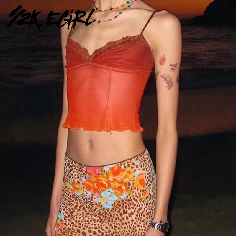 Y2K EGIRL Sexy Transparents Deep V-neck Spaghetti Strap Mesh Tops Vintage 90s Lace Trim Ruffles Cami Top Autumn Club Partywear
Y2K EGIRL Sexy Transparents Deep V-neck Spaghetti Strap Mesh Tops Vintage 90s Lace Trim Ruffles Cami Top Autumn Club Partywear