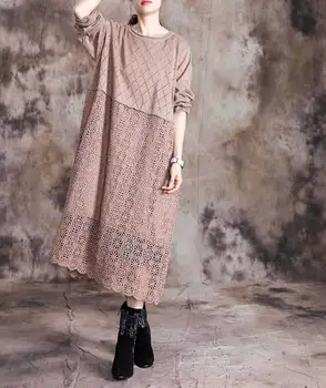 Women Autumn Winter Patchwork Hollow Lace Dress Ladies Elegant Loose Dress Female Knitting Cotton Plush Warm Bottom Dresses
Women Autumn Winter Patchwork Hollow Lace Dress Ladies Elegant Loose Dress Female Knitting Cotton Plush Warm Bottom Dresses