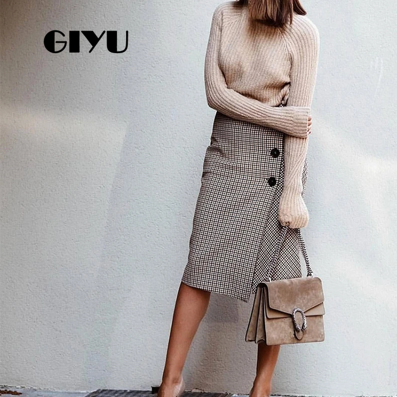 GIYU Khaki Plaid Skirts Women Sexy Split Skirt with Buttons High Waist Basic Elegant Female jupe femme Office Lady
GIYU Khaki Plaid Skirts Women Sexy Split Skirt with Buttons High Waist Basic Elegant Female jupe femme Office Lady