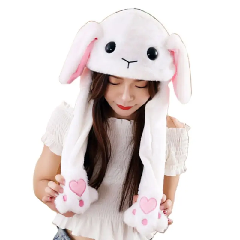 

Cute Bunny Deer Pig Animal Plush Hat Kawaii Airbag Moving Jumping Ears Funny Dance Toy Gift Earflap Cap with Paws for Adult Kids