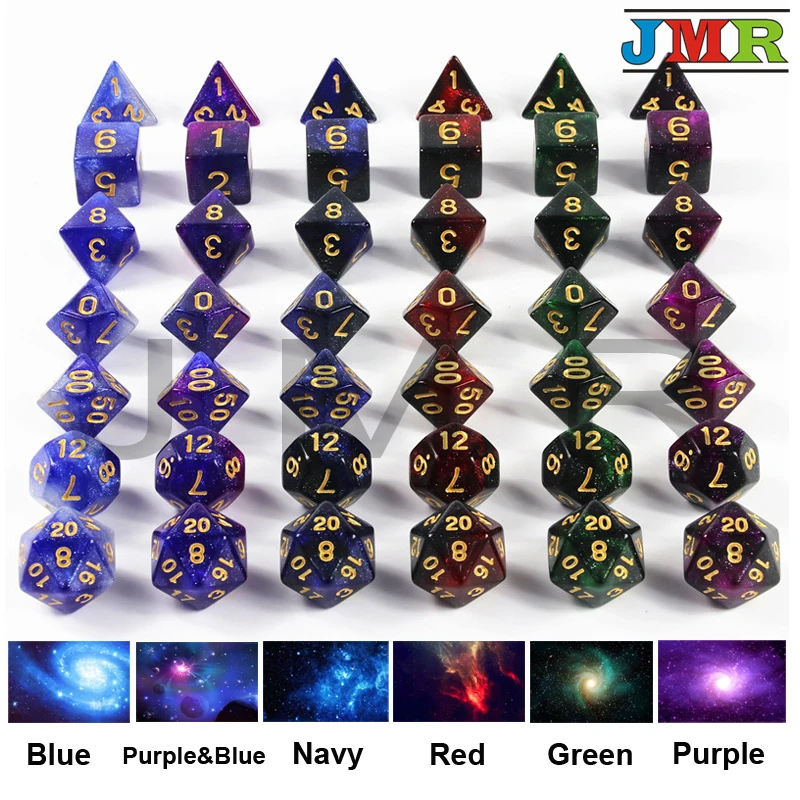 New Arrival 6 color Creative Universe Galaxy Dice Set of D4-D20 with Mysterious Royal Glitter Powder Amazing Effect for DND RPG
New Arrival 6 color Creative Universe Galaxy Dice Set of D4-D20 with Mysterious Royal Glitter Powder Amazing Effect for DND RPG