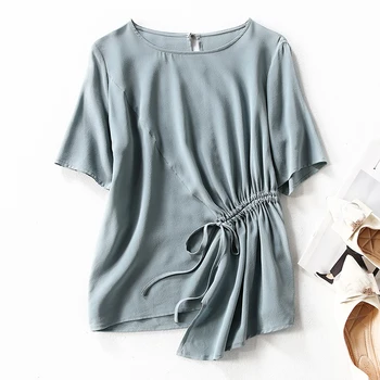 100% Natural Silk Women Tops Blouses Summer Elegant O-neck Short Sleeve Solid Asymmetrical Office Lady Real Silk Shirt Blouse
100% Natural Silk Women Tops Blouses Summer Elegant O-neck Short Sleeve Solid Asymmetrical Office Lady Real Silk Shirt Blouse