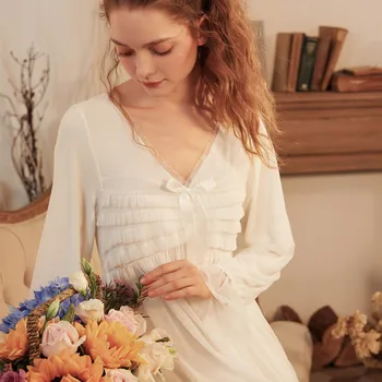 Nightgown Autumn Winter Retro Nightdress Sweet Cute Pleated Lace Sleeping Dress Long-sleeve Loose Tassels Solid Homewear Women
Nightgown Autumn Winter Retro Nightdress Sweet Cute Pleated Lace Sleeping Dress Long-sleeve Loose Tassels Solid Homewear Women
