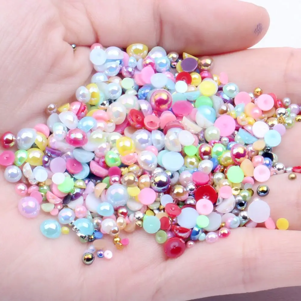 

1.5-12mm Mixed AB Colors Half Round Craft ABS Resin Pearls Imitation Scrapbook Beads For Nail Art Backpack Decoration DIY Design