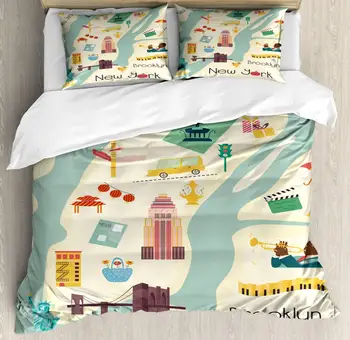 New York Duvet Cover Set Calligraphy and City Map with Street Elements and Monuments Decorative 3 Piece Bedding Set 
New York Duvet Cover Set Calligraphy and City Map with Street Elements and Monuments Decorative 3 Piece Bedding Set