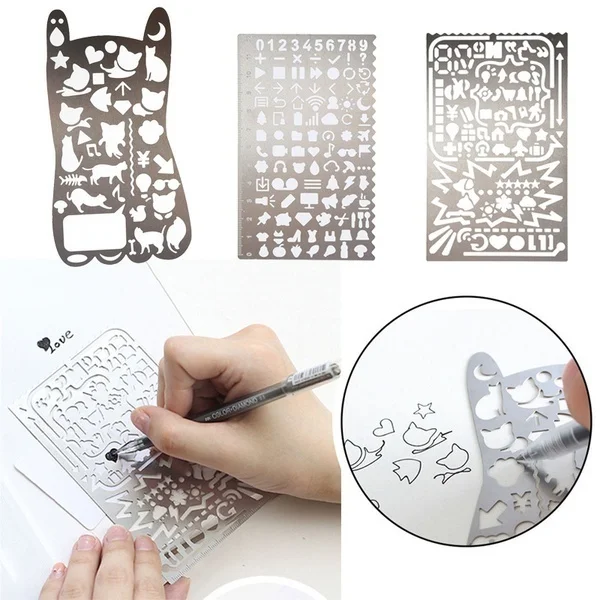 Portable Stainless Steel Stencils Hollow Ruler Travel Diary Notebook Drawing DIY Tool
Portable Stainless Steel Stencils Hollow Ruler Travel Diary Notebook Drawing DIY Tool