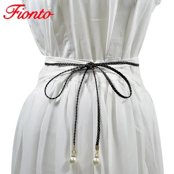 New Fashion Women's Wild Thin Pearl Leather Waist Rope Black Belt Ladies Solid Color Waist Chain Braided Belts for Dress AN1176 
New Fashion Women's Wild Thin Pearl Leather Waist Rope Black Belt Ladies Solid Color Waist Chain Braided Belts for Dress AN1176