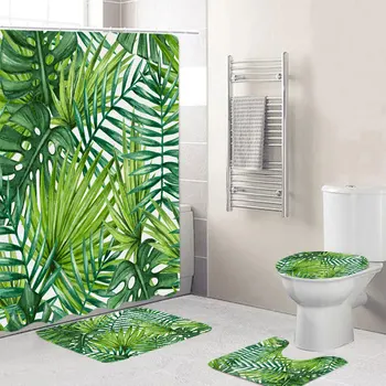 4PCS Set Toilet Seat Cover Set Bathroom Curtain Absorbent Non-Slip Bathroom Rug Bath Mat Set Mat Floor Mats Green Tropical Plant
4PCS Set Toilet Seat Cover Set Bathroom Curtain Absorbent Non-Slip Bathroom Rug Bath Mat Set Mat Floor Mats Green Tropical Plant