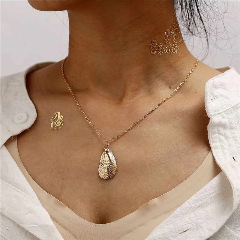 Sea Fashion Conch Shell Starfish Pendant Necklace 2019 Gold Color Retro Marine Life Choker Necklace Beach Jewelry For Women Sea Fashion Conch Shell Starfish Pendant Necklace 2019 Gold Color Retro Marine Life Choker Necklace Beach Jewelry For Women