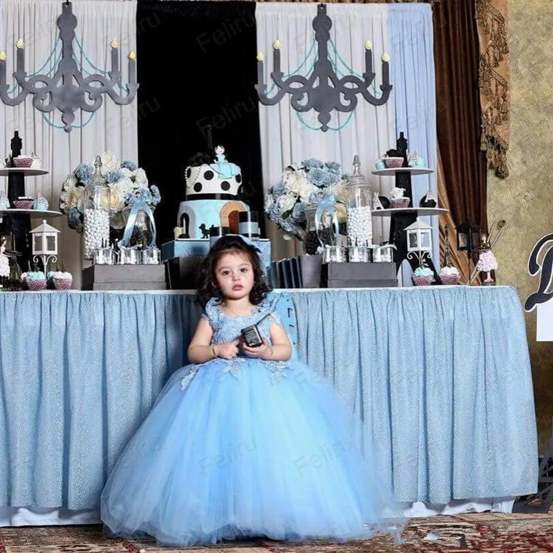 shuiyin86 (2)Hot Sale Lace Applique Tulle Puffy Flower Girls' Dresses Capped Sleeves Long Floor Pageant Party Wedding Gowns