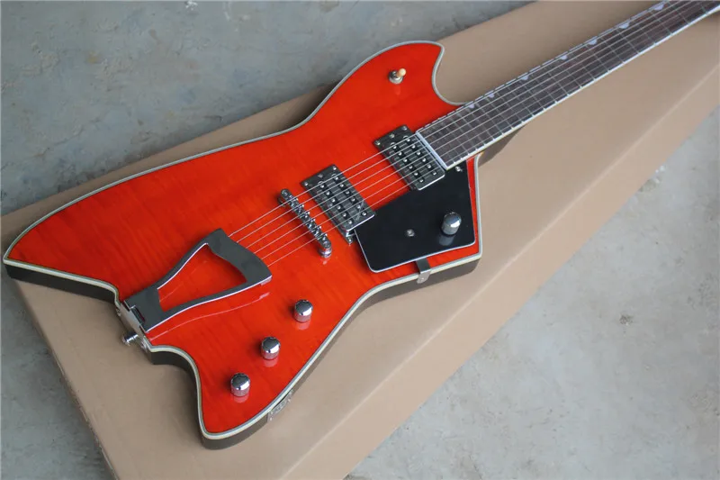 6-String Electric Guitar,Orange Color Body with Flame Maple Veneer,2 Open Pickups and can be Customized
6-String Electric Guitar,Orange Color Body with Flame Maple Veneer,2 Open Pickups and can be Customized