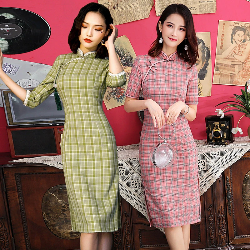 Daily Girl Cheongsam Dress Improved Plaid Young Cheongsam Long Slim Temperament Literary Small Fresh Chinese Cheongsam Dress
Daily Girl Cheongsam Dress Improved Plaid Young Cheongsam Long Slim Temperament Literary Small Fresh Chinese Cheongsam Dress
