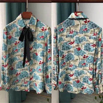 100% Silk Women Ribbon Blouse Long Sleeve Printed Casual Autumn New Lace-up Shirt with Buttons 
100% Silk Women Ribbon Blouse Long Sleeve Printed Casual Autumn New Lace-up Shirt with Buttons
