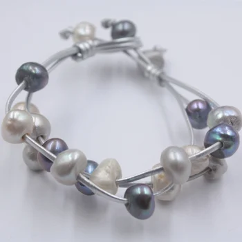 19-22cm long with four strands of Blue leather threaded with large baroque white and color freshwater Pearls For Women Jewelry
19-22cm long with four strands of Blue leather threaded with large baroque white and color freshwater Pearls For Women Jewelry