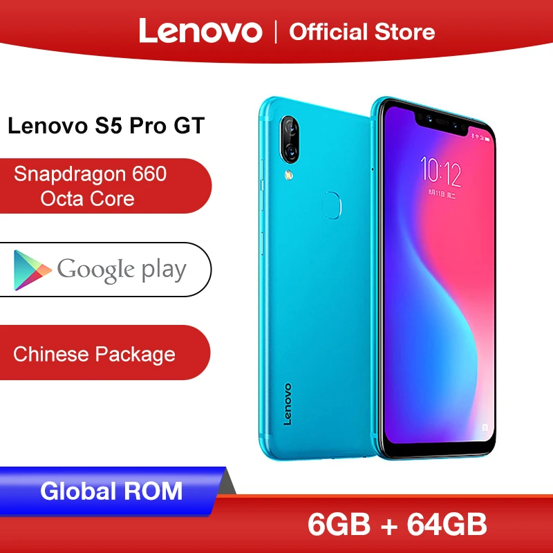 

Global ROM Lenovo S5 Pro GT 6GB 64GB Snapdragon 660 Octa Core Smartphone 20MP Quad Cameras 6.2 inch Octa Core 4G LTE Phone