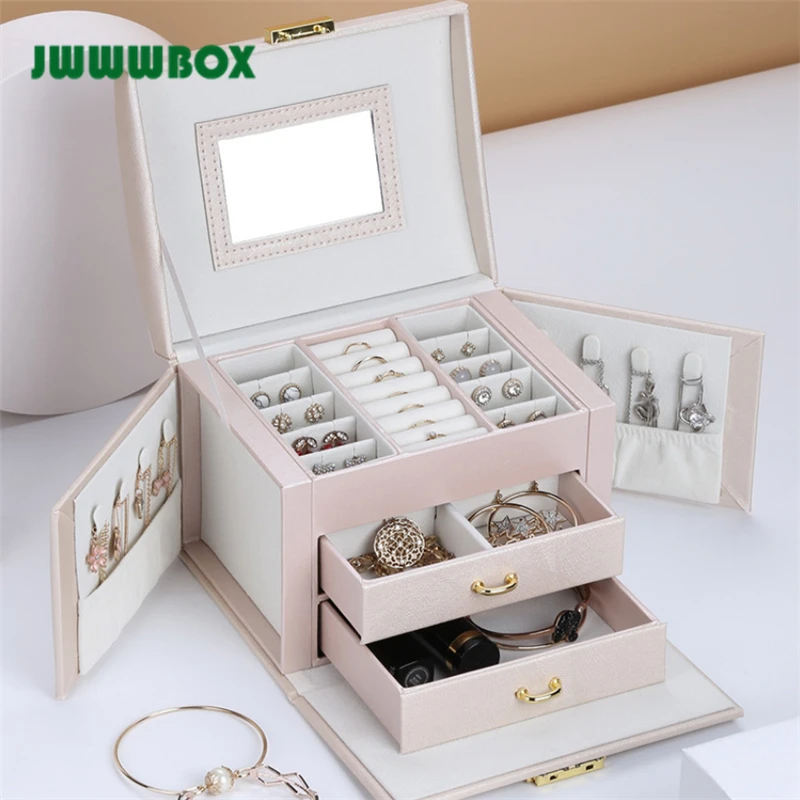JWWWBOX PU Leather High Capacity Jewelry Box For Women Portable Multilayers Necklace Earrings Rings Bracelets Jewelry Box JWBX13
JWWWBOX PU Leather High Capacity Jewelry Box For Women Portable Multilayers Necklace Earrings Rings Bracelets Jewelry Box JWBX13
