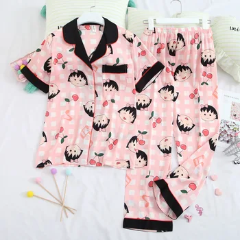 Satin Cartoon Pajamas Sets Women 2PCS Nightwear Summer New Sleep Set Female Sleep Set Casual Pyjamas Suit Home Clothing 
Satin Cartoon Pajamas Sets Women 2PCS Nightwear Summer New Sleep Set Female Sleep Set Casual Pyjamas Suit Home Clothing