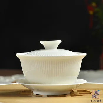 Ceramic Whiteware Kung Fu Tea Set Jade Porcelain Small Number Three-Force Bowl Cover Bowl Tea Bowl Cup with Cover Pot Gaiwan
Ceramic Whiteware Kung Fu Tea Set Jade Porcelain Small Number Three-Force Bowl Cover Bowl Tea Bowl Cup with Cover Pot Gaiwan