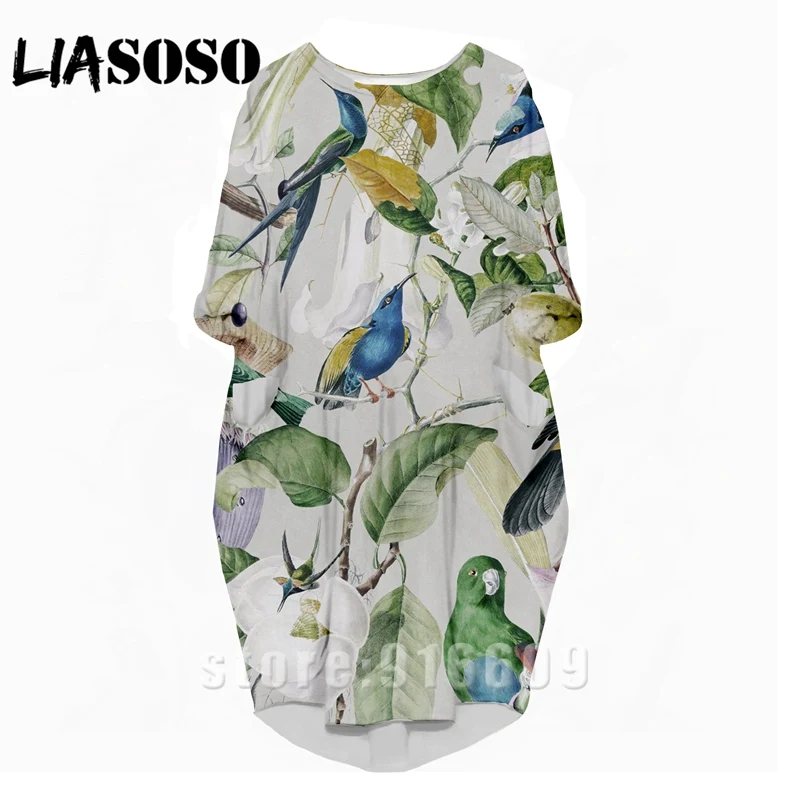 

LIASOSO 3D Print Fashion Funny Suit Rock New Harajuku Animal Bird Parrot Women Anime Gown Lady Girl Party Long-sleeved Dress