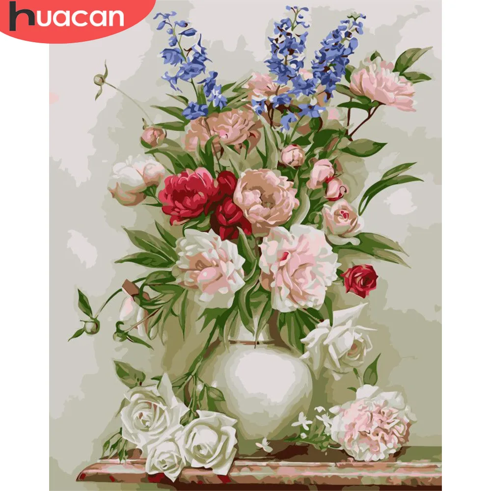 

HUACAN DIY Oil Painting By Numbers Flowers In Vase Pictures Canvas Painting For Living Room Wall Art Home Decoration No Framed