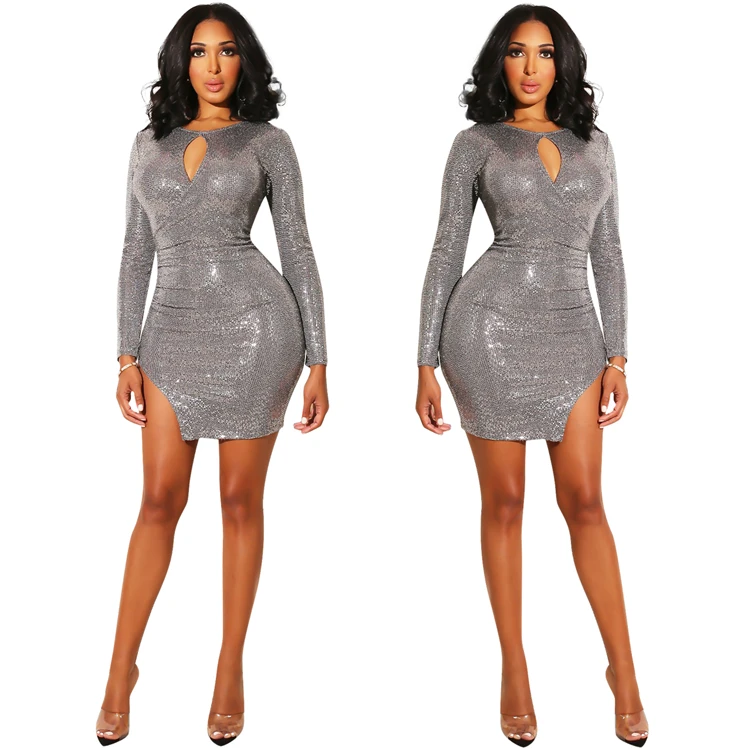 YD8047 women new design sexy shiny bandage bodycon mini sequin dress YD8047