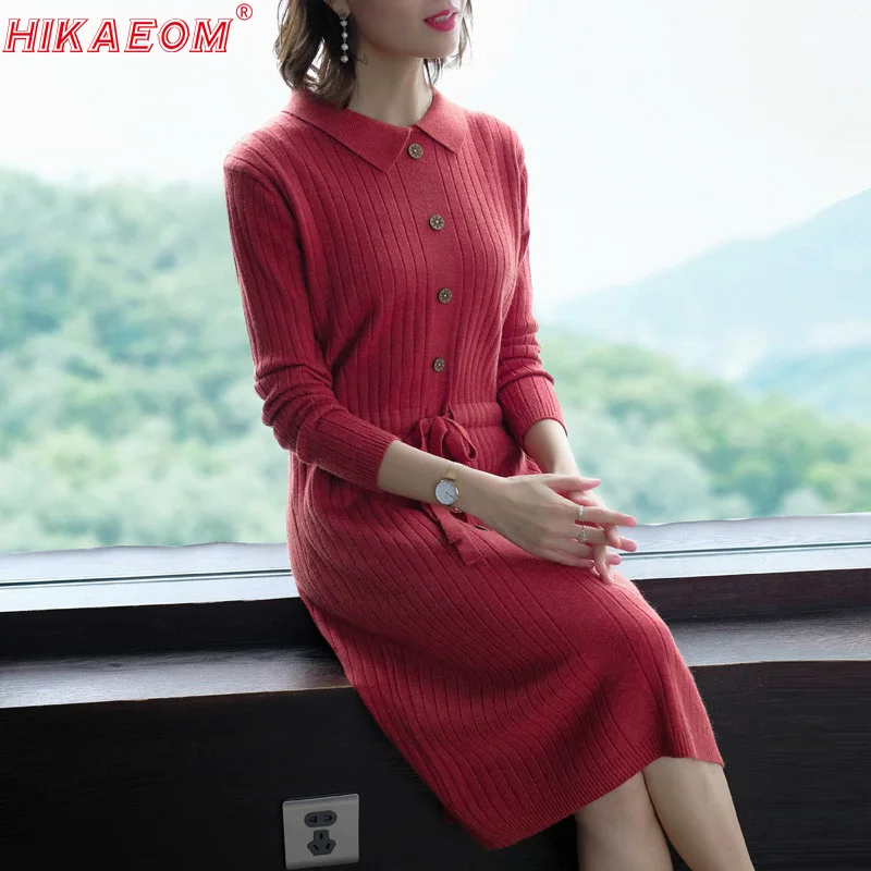 New Spring Long Sweater Dresses Woman Peter-pan Collar High Waist Mid-calf Single-breasted Wool Knitting Long Dress With Sashes
New Spring Long Sweater Dresses Woman Peter-pan Collar High Waist Mid-calf Single-breasted Wool Knitting Long Dress With Sashes